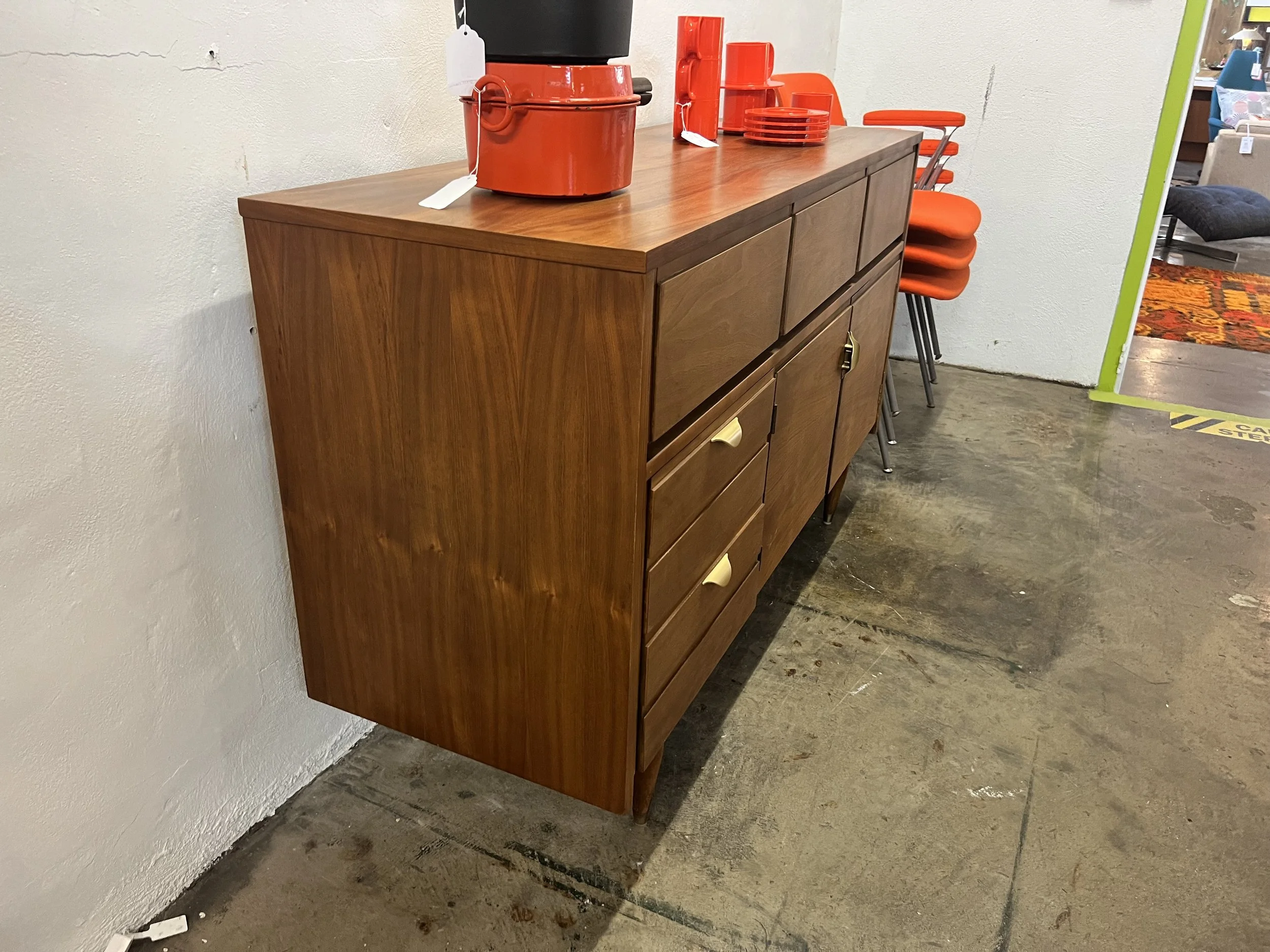 Mid Century Mainline by Hooker Walnut Credenza — Mid Mod Collective