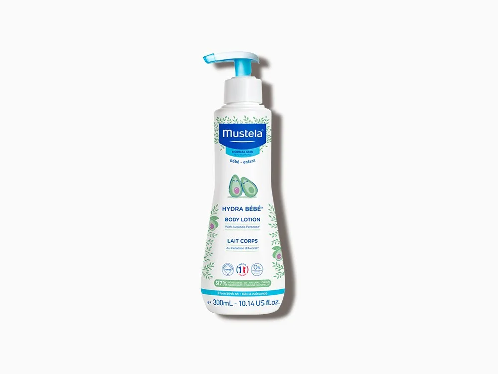 -- Mustela Hydra Bebe Lotion -- It goes on so easily and smells like heaven. I put this all over Iris every night after her bath.