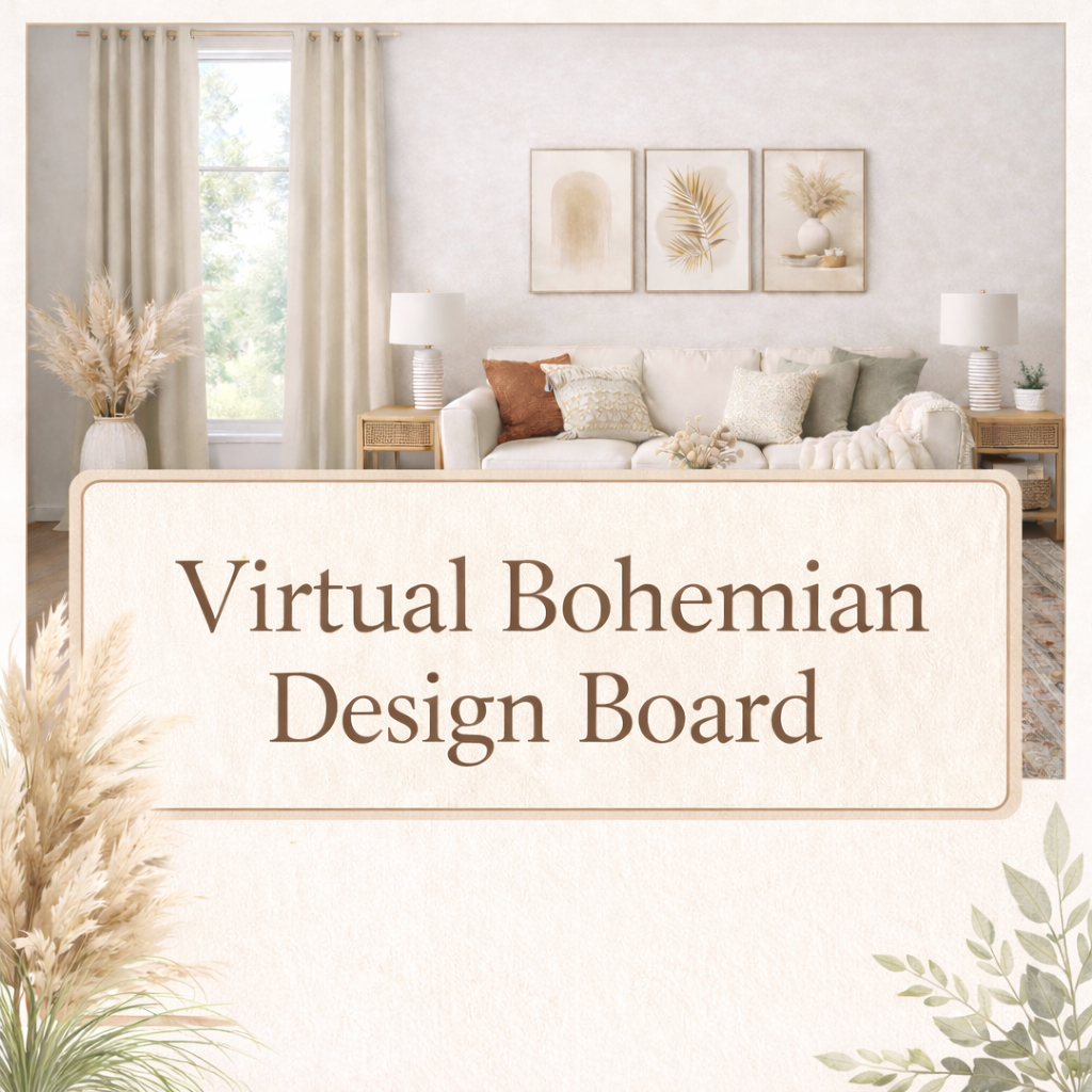 Boho and Cream Living Room Design Digital Board ($10) You will receive images for Wall Art and Clickable links to the decor in the space.