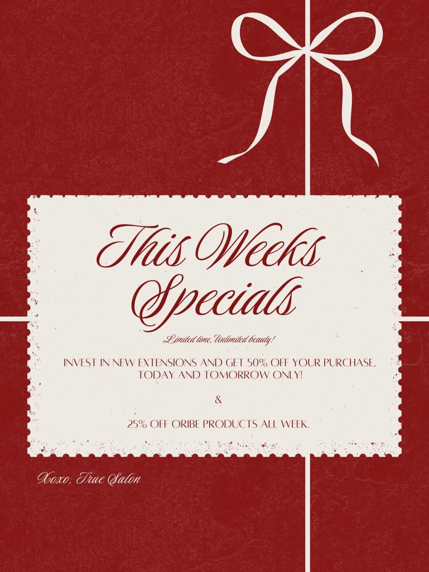 Don&rsquo;t forget to treat yourself, babe 🎄💋🥂
✨ EXTENSIONS DEAL &mdash; select stylist only! 

#christmasspecial #hairstylist #tricitiessalon #forYOU #modernsalon