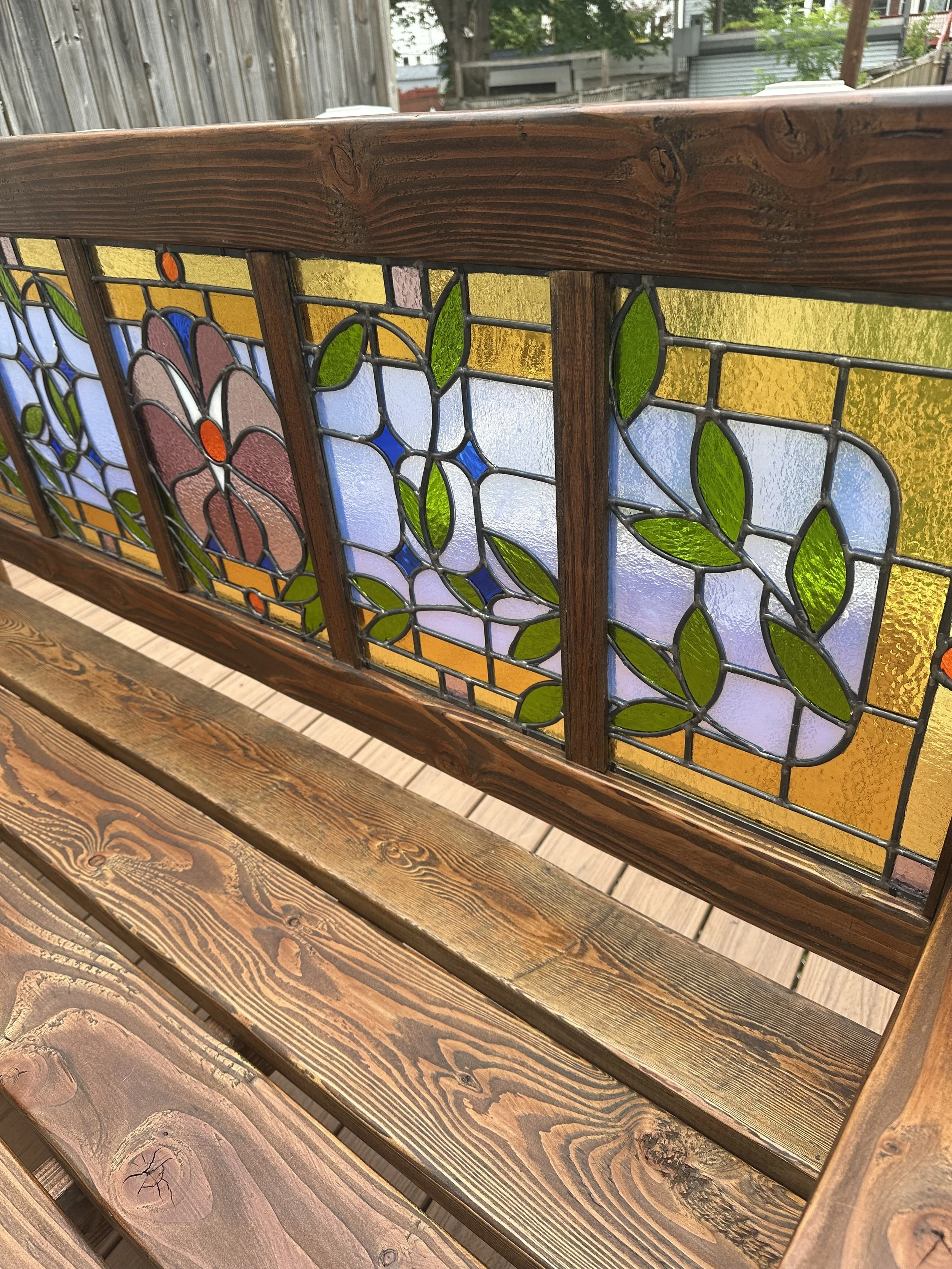 “Cruising Bench”, wood & leaded stained glass, 2026.