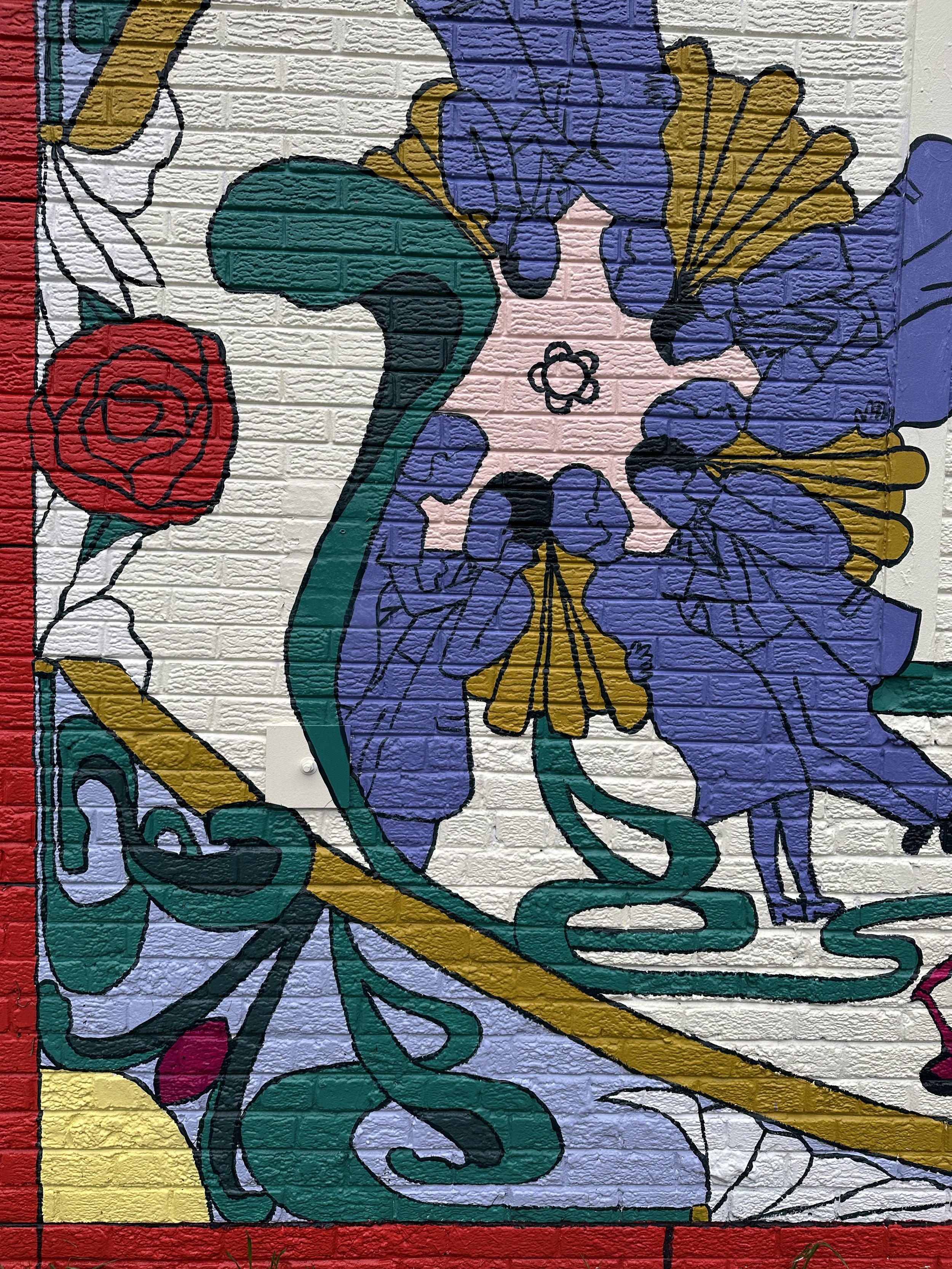 “And Yet We Bloom”, mural commissioned by NOMABid at Stable Arts DC, 2025.