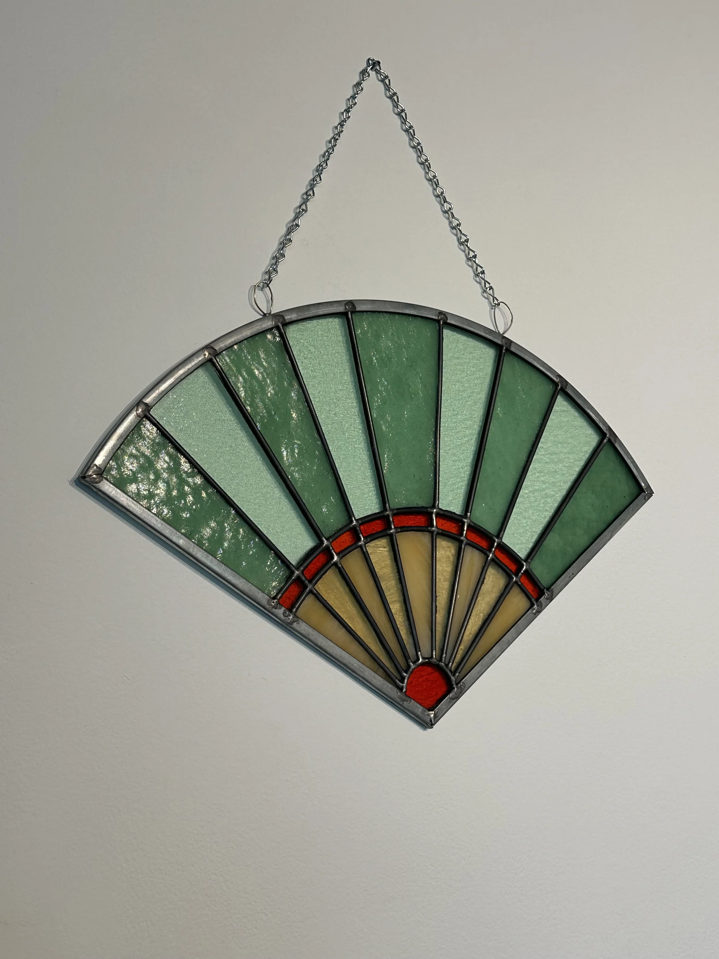 “Fan”, leaded stained glass & zinc, 2026.