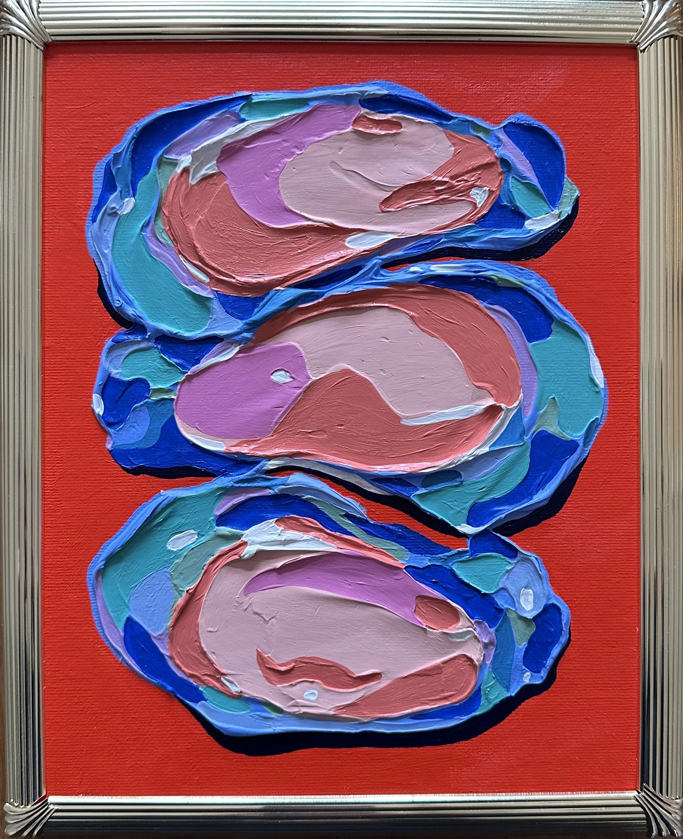 “Three Oysters”, acrylic on panel, 2025. 8x10 inches.