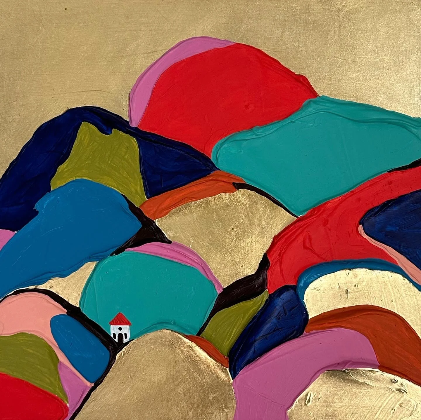 “Golden Hour”, acrylic & gold leaf on canvas, 2023. 10x10 inches.