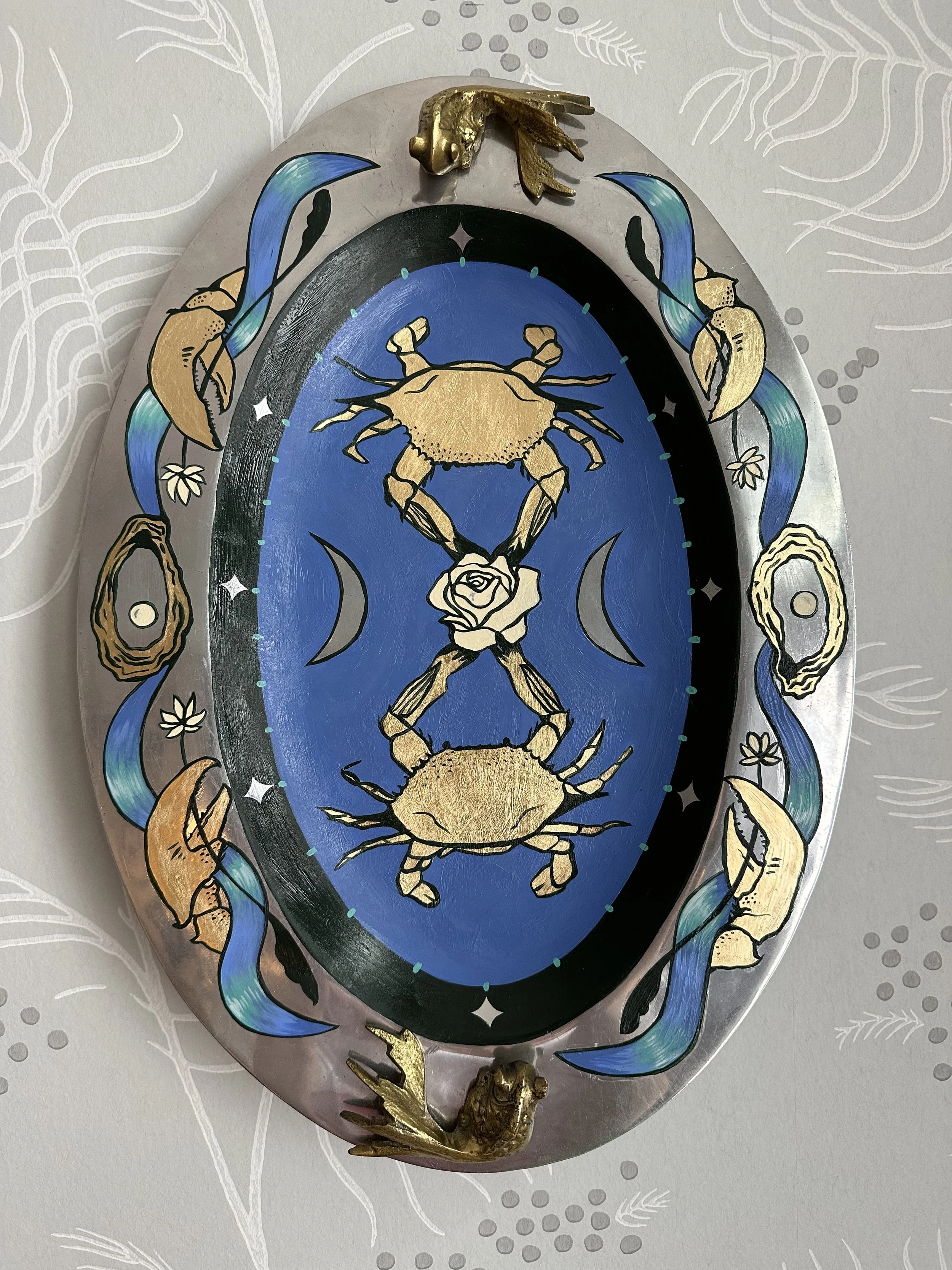 “The Cancer”, acrylic & gold leaf on chrome, 2026.