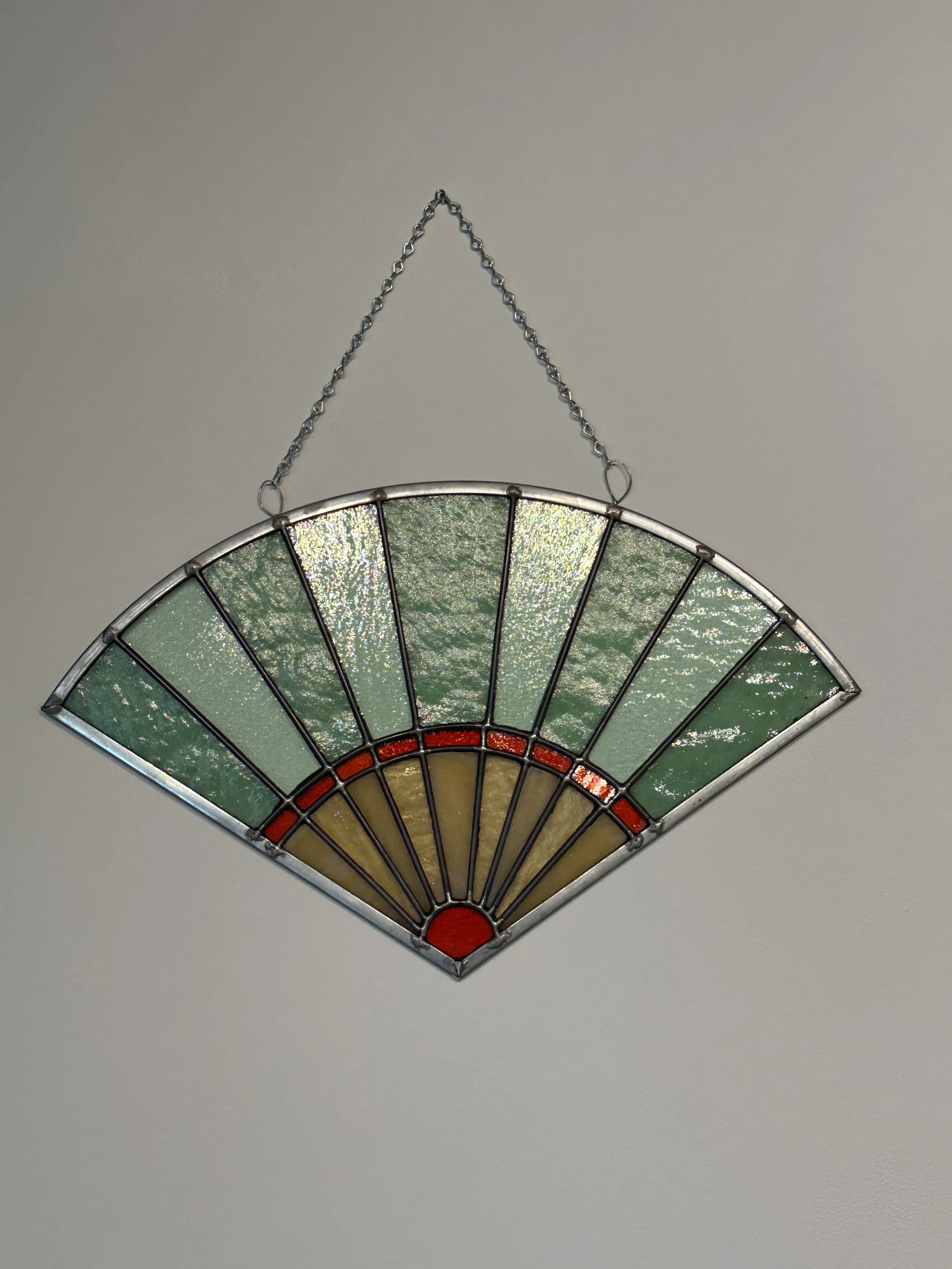 “Fan”, leaded stained glass & zinc, 2026.