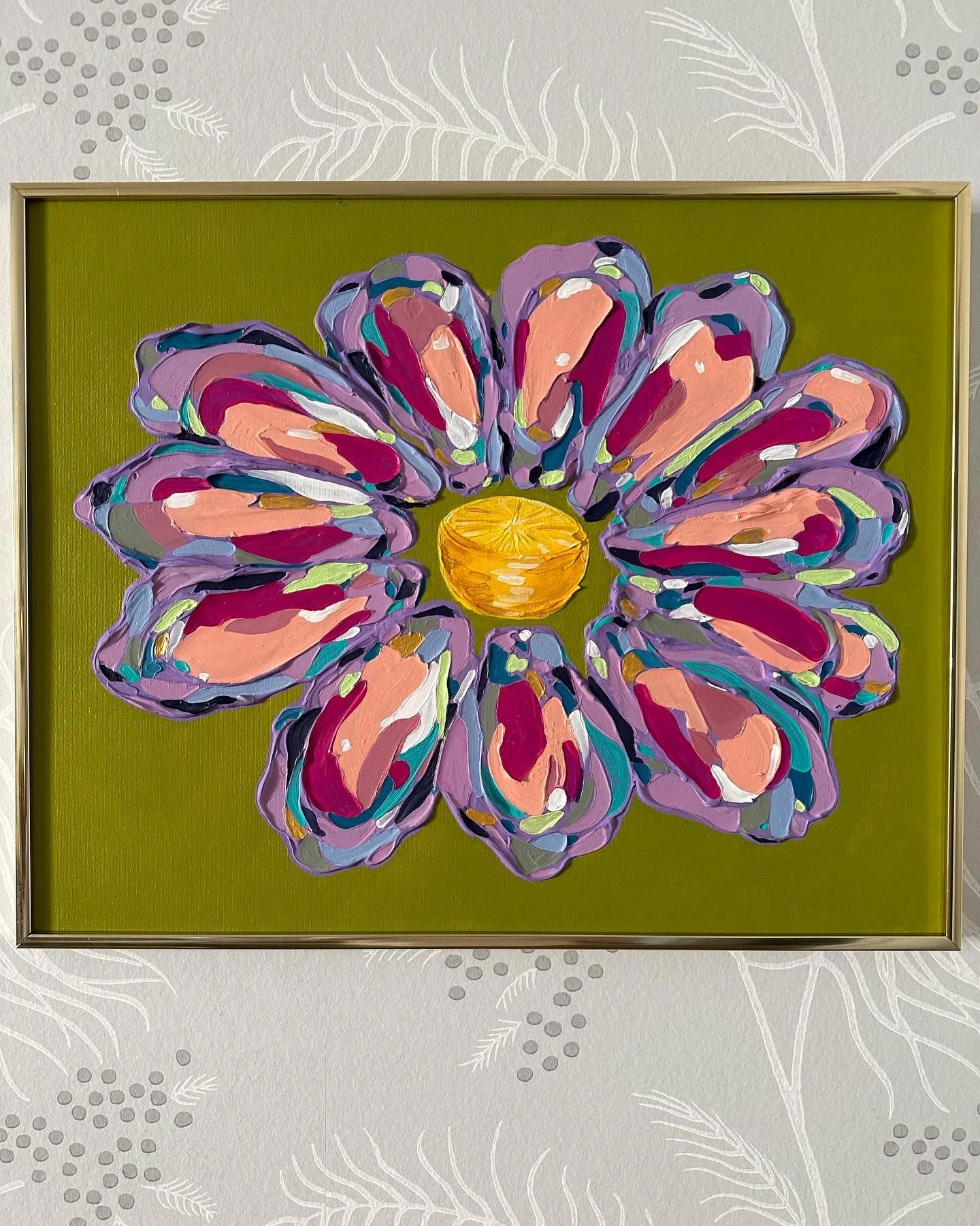 “Oysters at the Fish Camp”, acrylic on panel, 2023. 12x20 inches.