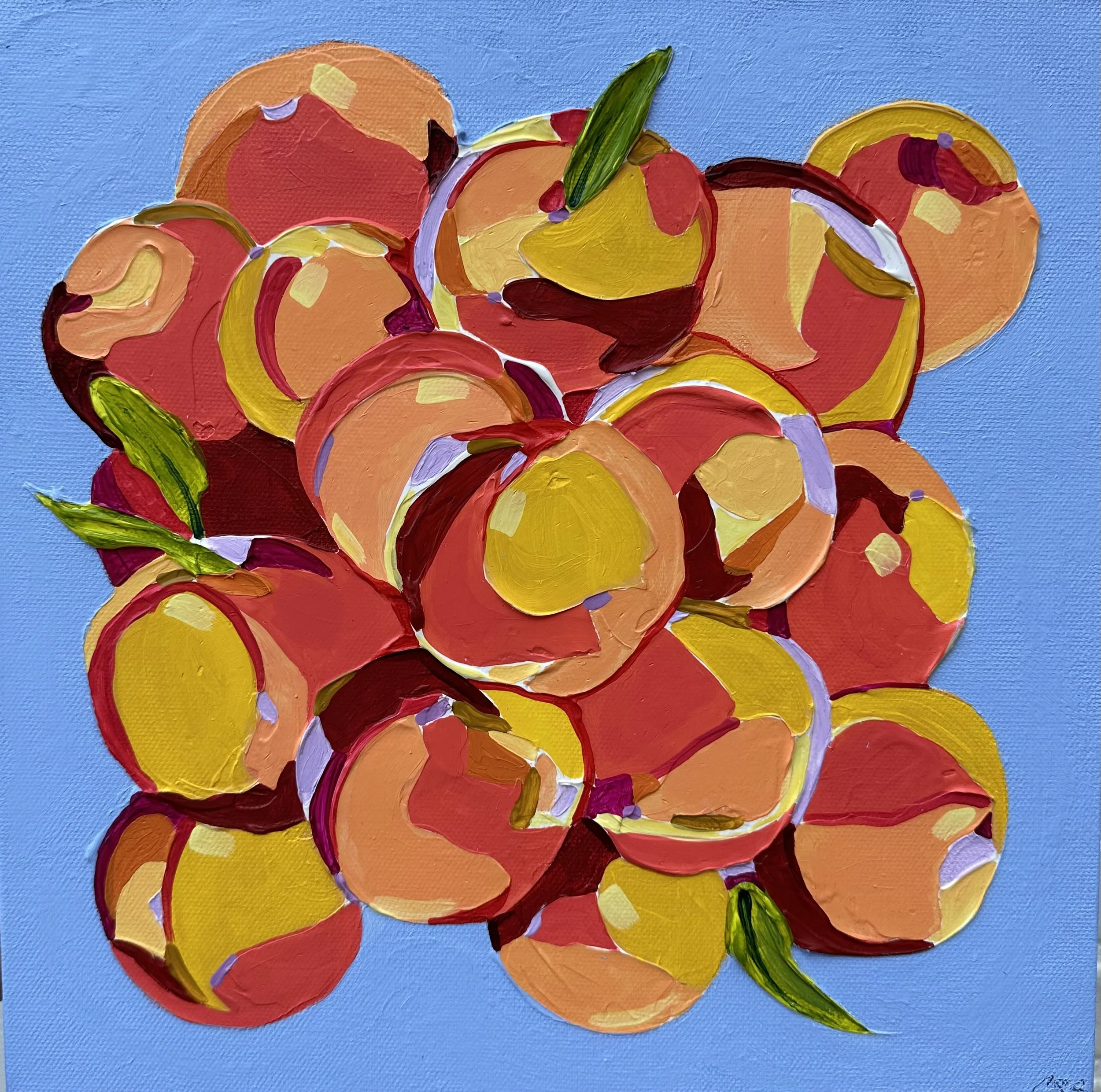 “Peach Szn”, acrylic on canvas, 2023. 12x12 inches.