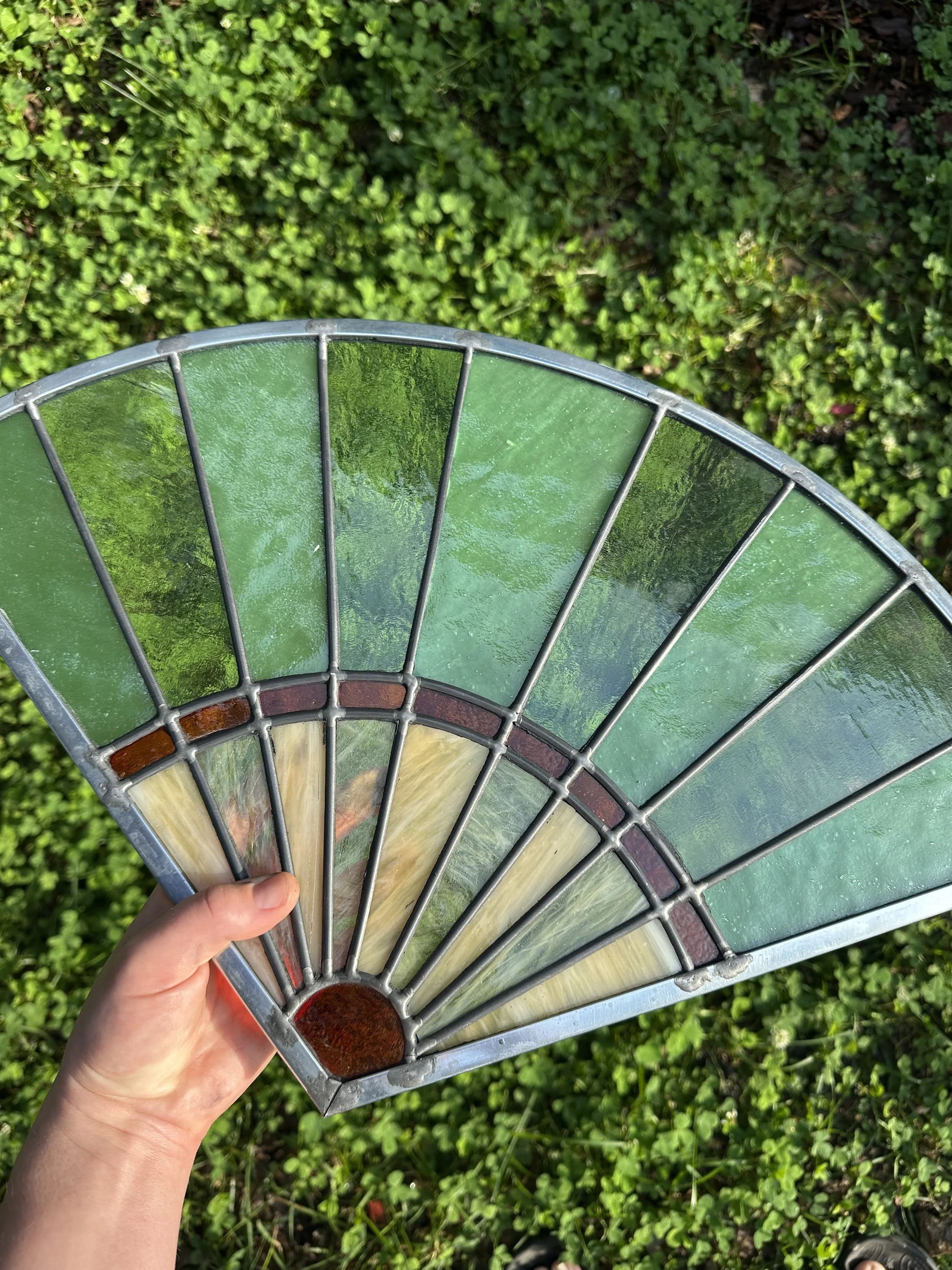 “Fan”, leaded stained glass & zinc, 2026.