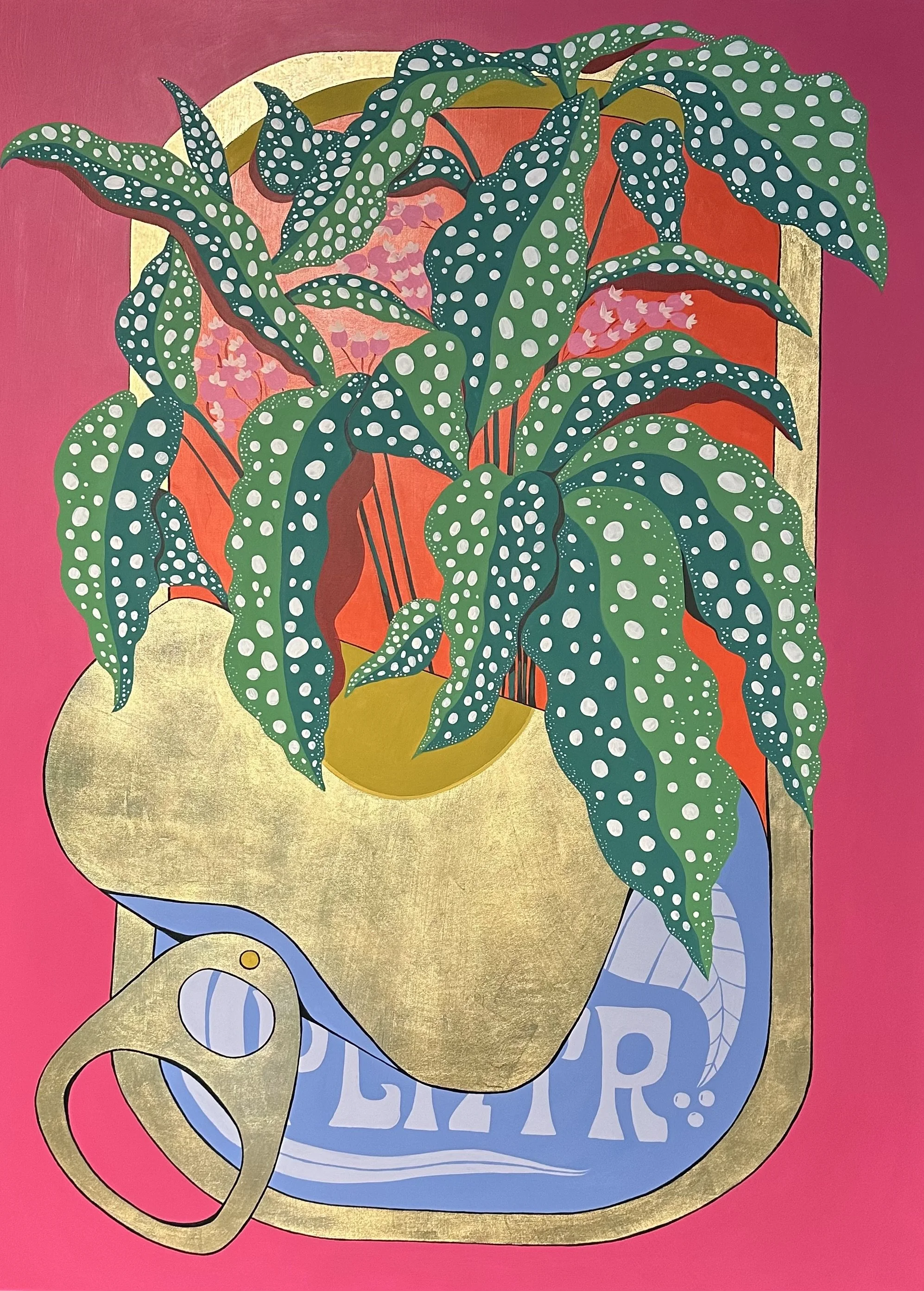 “PLNTR”, acrylic and gold leaf on wood, 2025. Commission for PLNTR DC. 24x48 inches.