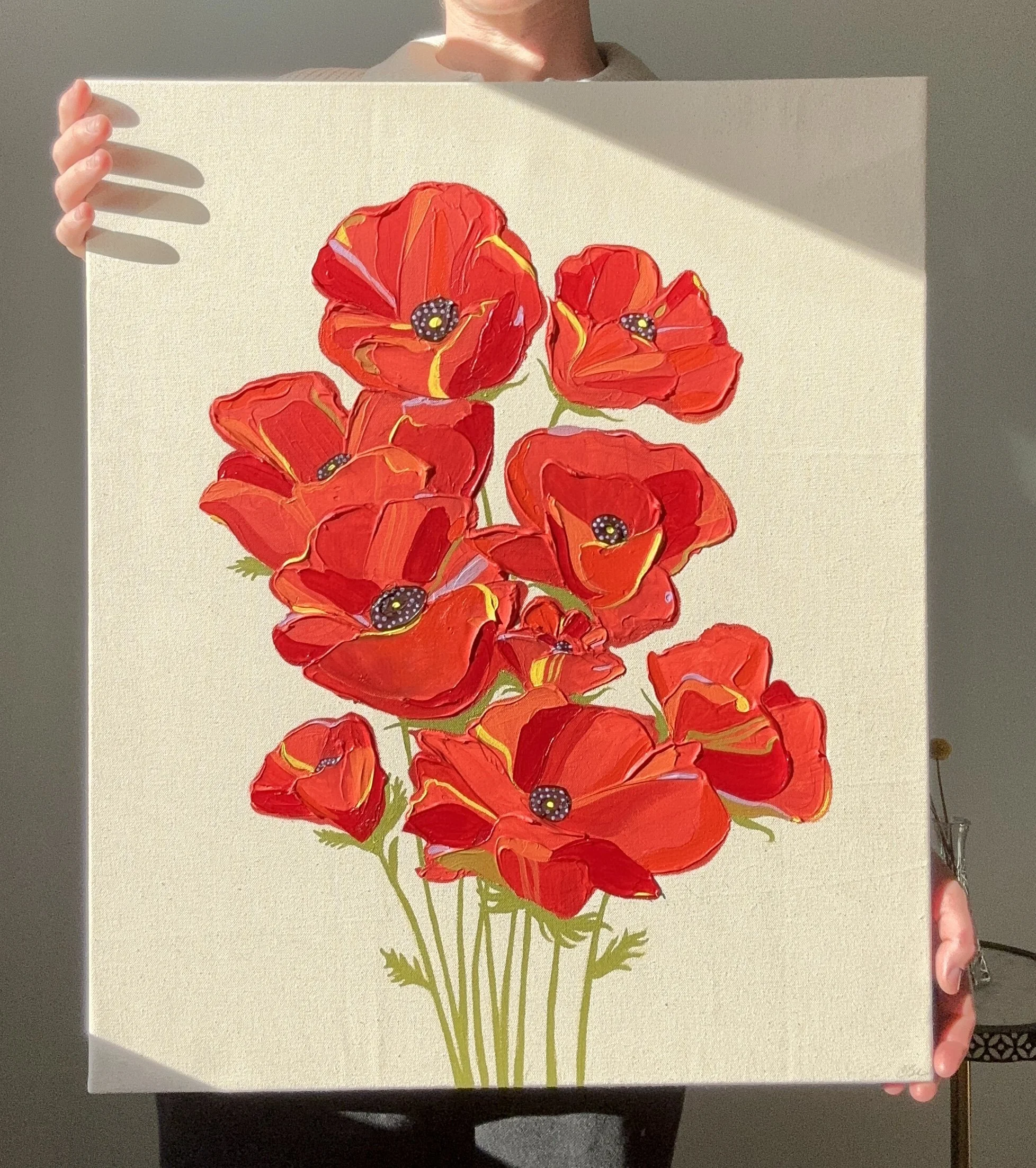 “She Brought Me Poppies”, acrylic on canvas, 2023. 20x24 inches.