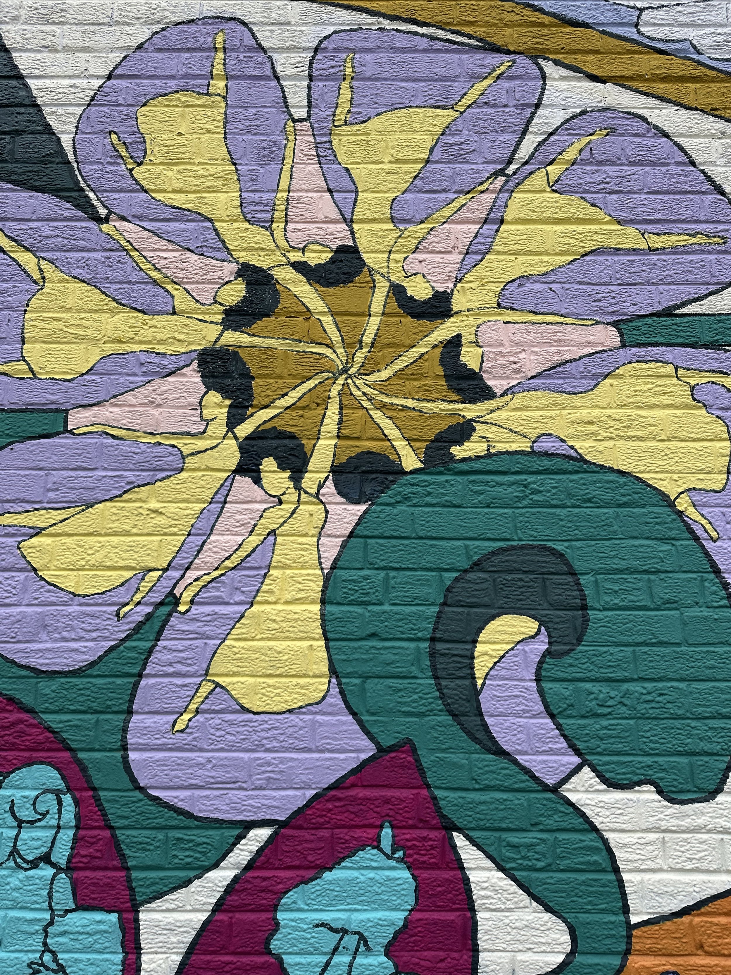 “And Yet We Bloom”, mural commissioned by NOMABid at Stable Arts DC, 2025.