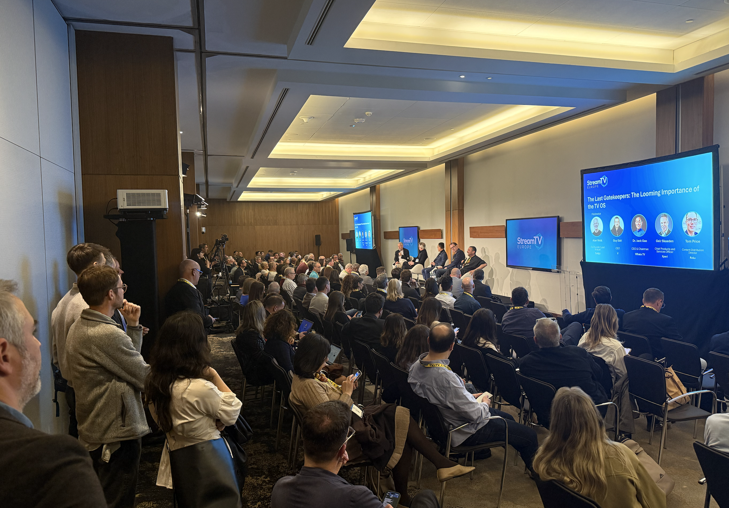 An image of StreamTV Europe attendees watching the TVREV session "The Last Gatekeepers."