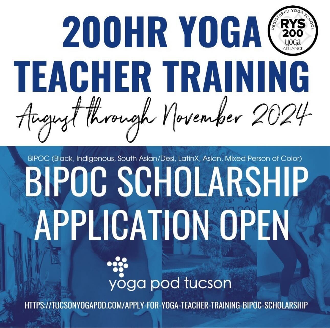 Gentle reminder that the application closes June 1st for our BIPOC Scholarships!! 💙 Head to https://tucsonyogapod.com/apply-for-yoga-teacher-training-bipoc-scholarship 🥳 Not interested in a scholarship but still interested in teacher training?? DM 