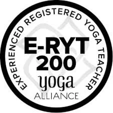 Logo for E-RYT 200 yoga instructor certification from Yoga Alliance, indicating experienced registered yoga teacher status.