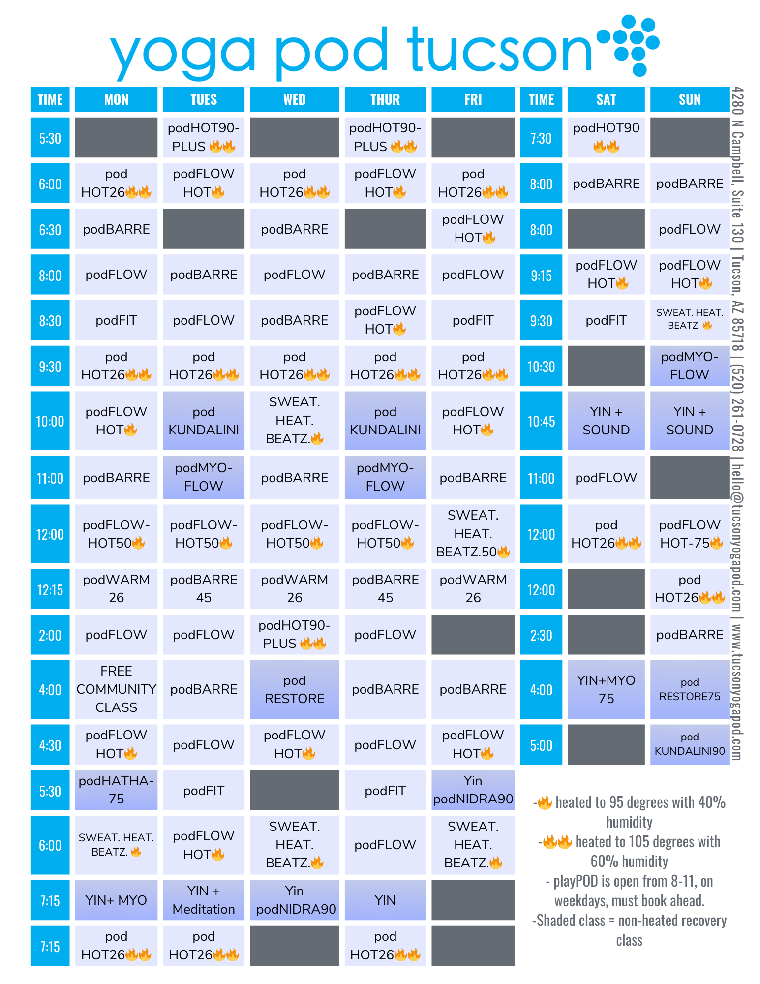 Yoga Class Schedule