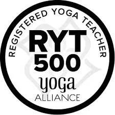 A circular logo featuring the words 'Registered Yoga Teacher' around the top, 'RYT 500' in bold in the center, 'yoga' below that, and 'Alliance' at the bottom.