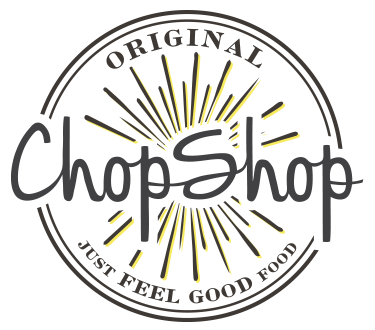 Logo for ChopsShop featuring a circular design with 'Original' at the top, 'Best Feel Good Food' at the bottom, and a sunburst pattern in the center.