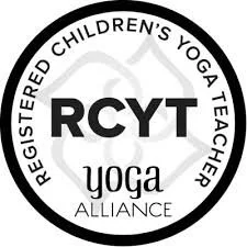 Logo of the Registered Children's Yoga Teacher Alliance (RCYT) with the words 'Registered Children's Yoga Teacher' encircling the initials 'RCYT' in the center and 'yoga alliance' below.