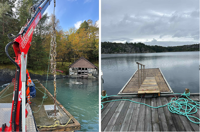 Bilete av vedikehaldsarbeid på brygge.