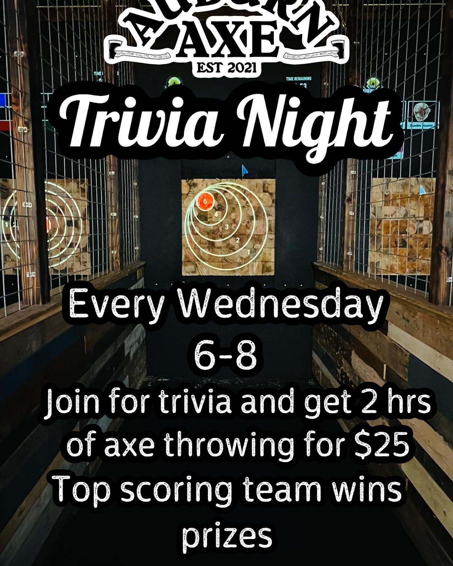 Let&rsquo;s do it again Auburn!! Sign up online or walk-in. You can still participate in trivia without axe throwing!! Just come out and enjoy!!