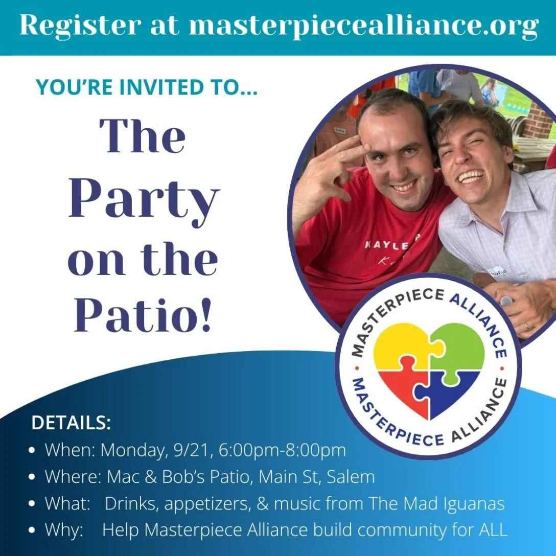THIS MONDAY! Help Masterpiece Alliance build community for ALL abilities while enjoying drinks, appetizers, and the music of The Mad Iguanas at The Party on the Patio. RSVP Today: https://forms.gle/qnxNq1JJNphb19xt5