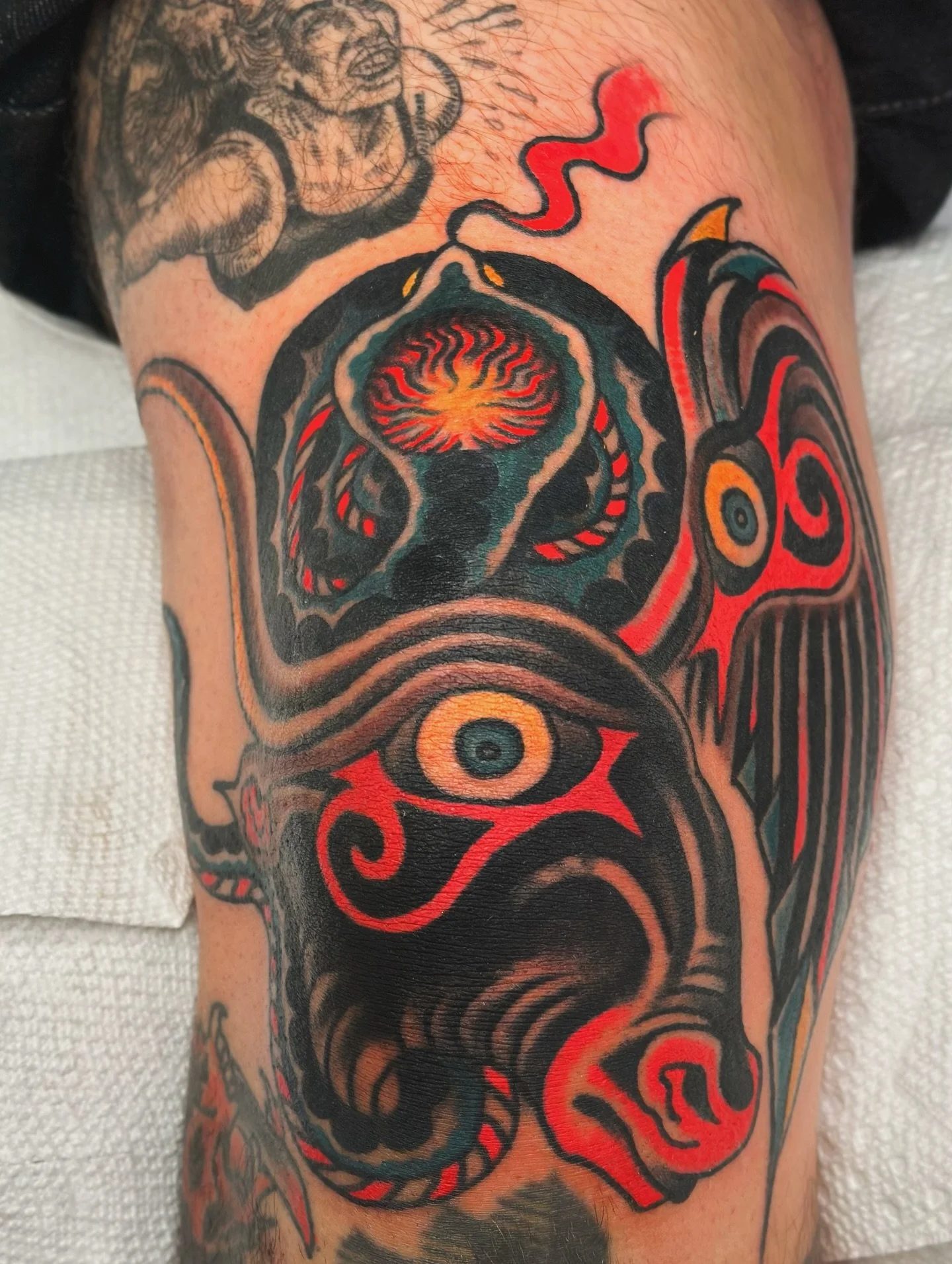 Bull on the knee drawn on. Let&rsquo;s get wierd Portland. @tattoosmilepdx