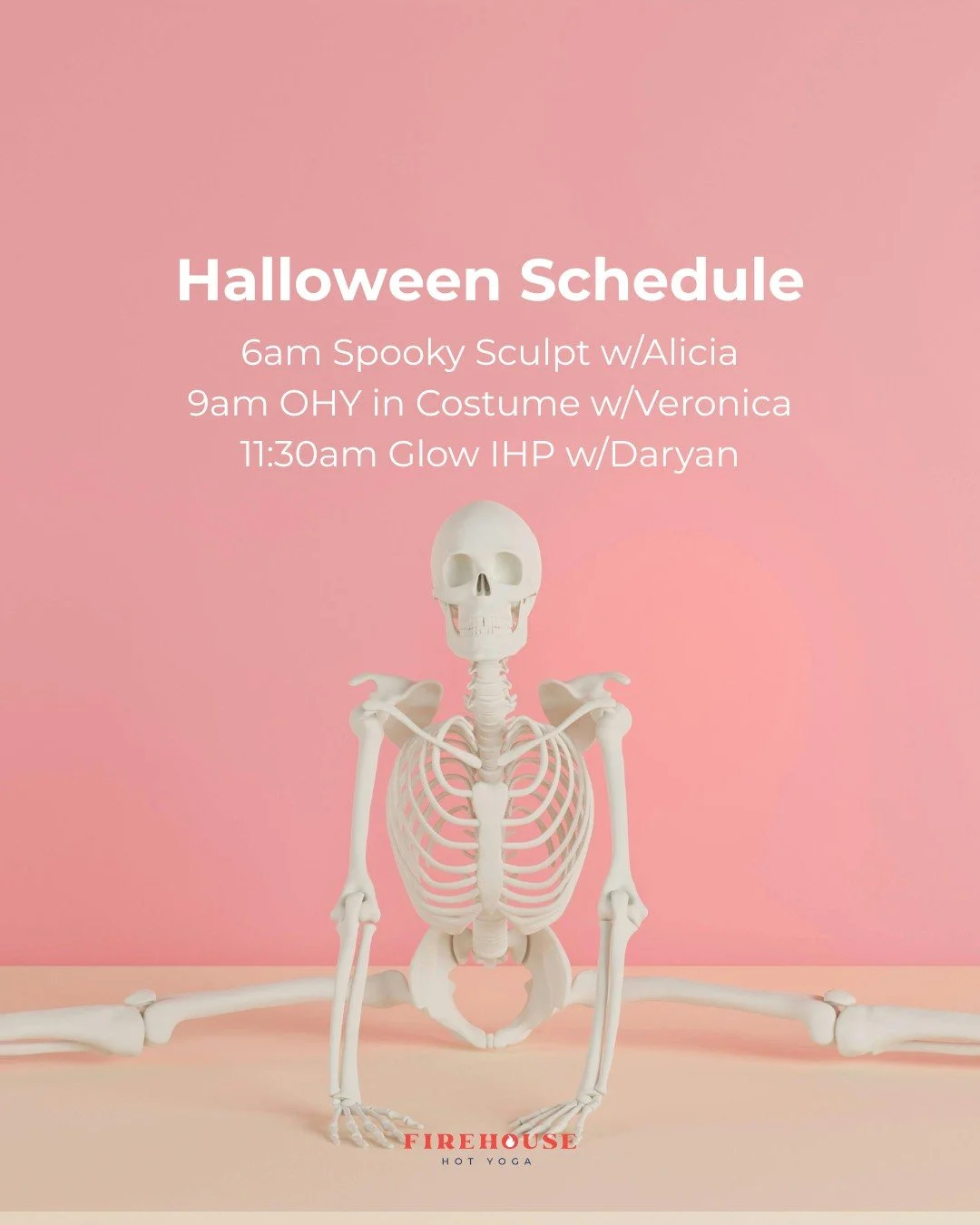 It&rsquo;s giving sweat, stretch, and spooky (in the best way).

Join us for Halloween at Firehouse ⬇️
🎃 Spooky Sculpt
🦸🏻 Costume OHY
🔦 Glow IHP

CFLOW at 5pm is ghosting us 👻. 

Get your costume ready and let's get scary sweaty. 🥵
