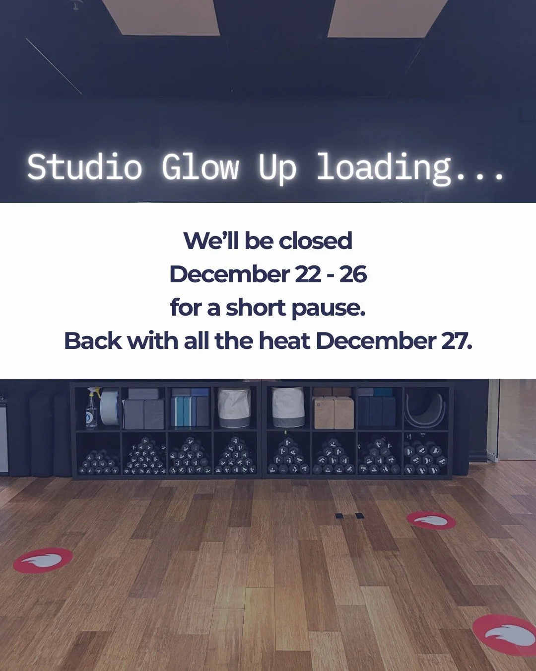 Something&rsquo;s heating up at Firehouse 🔥

We&rsquo;re giving the studio a little holiday glow-up and that means the studio will be taking a short pause.
We&rsquo;ll be closed Dec 22&ndash;26 and back in action Dec 27.

We&rsquo;re not saying what