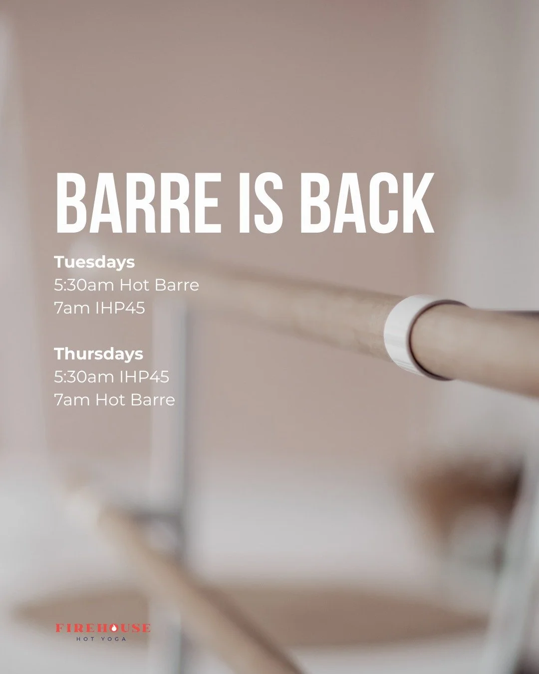 🔥 January&rsquo;s schedule is heating uppppp and we are so here for it.

Starting January 6, your early mornings just got a whole lot spicier:

Tuesdays
5:30am Hot Barre
7am IHP45

Thursdays
5:30am IHP45
7am Hot Barre

If your 2026 vibe is &ldquo;st