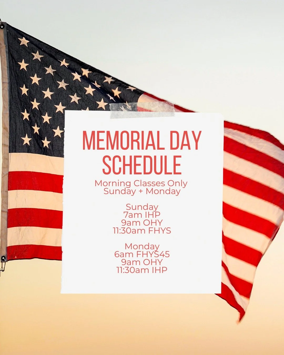Long weekend lineup ☀️

Morning classes only on:
Sunday, May 24
Monday, May 25

Early sweat. Beach after. You know the vibe