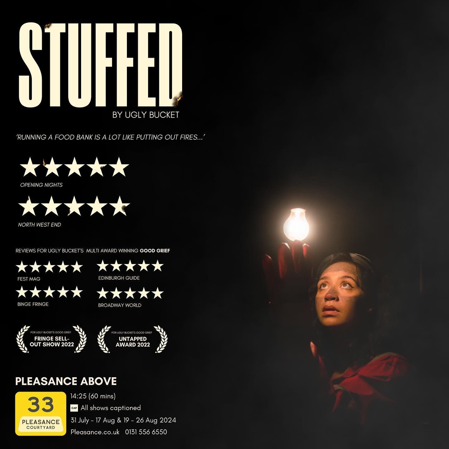 EDINBURGH. We are back. Brace yourselves🔥

This is a show about food banks. This is not a show about food. STUFFED is a roaring call to action amidst the wreckage of a desecrated system. A blazing inferno of physicality, clown, original music and tr