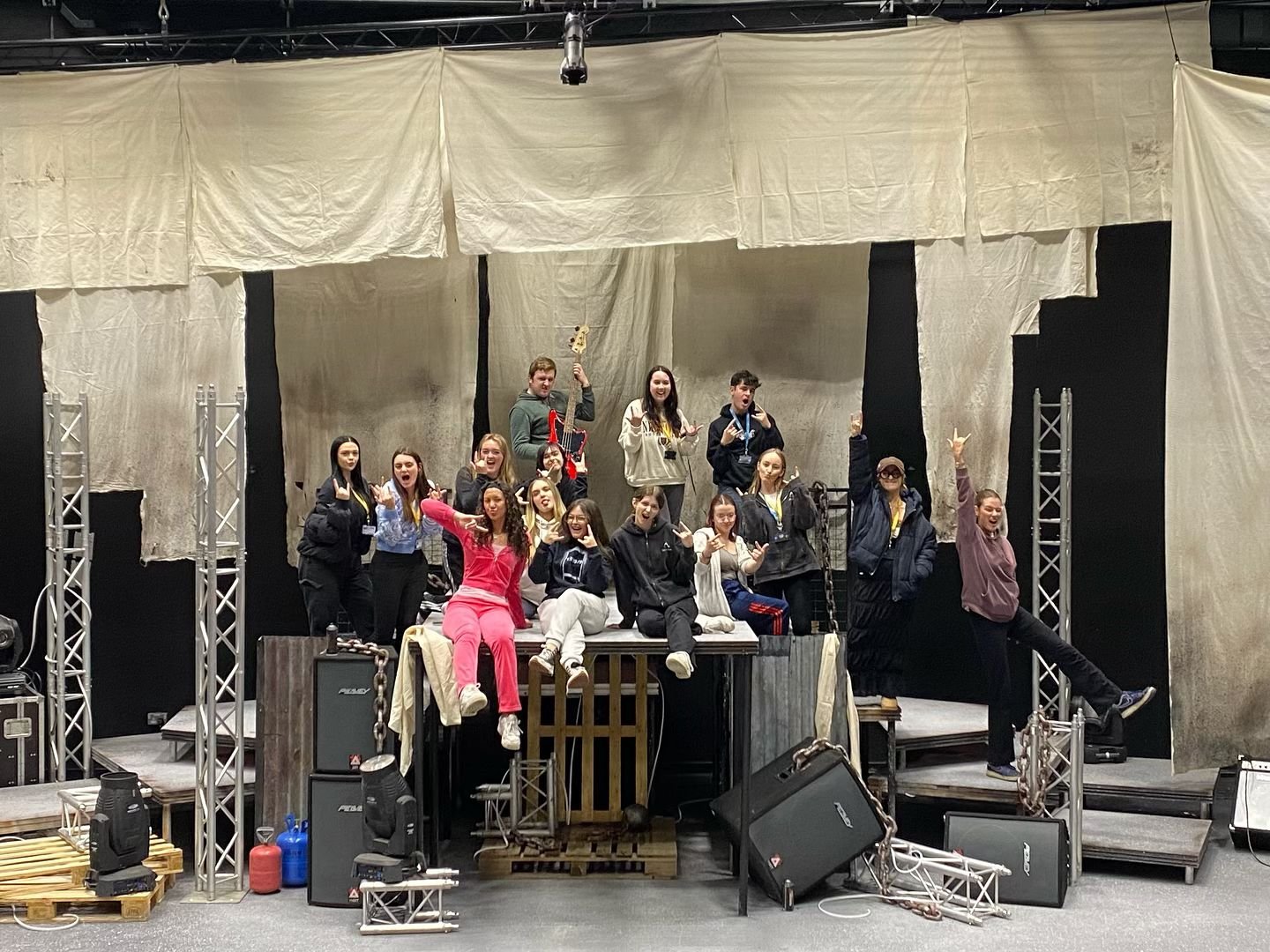 THEATRE AND PERFORMANCE TAKEOVER 

The set is UP and it looks SICK!!!! 

Massive thank you to Chris, Johnny and George at @the_arden for all the hard work that has gone into making the set for us, it looks amazing, and we can&rsquo;t wait to perform 