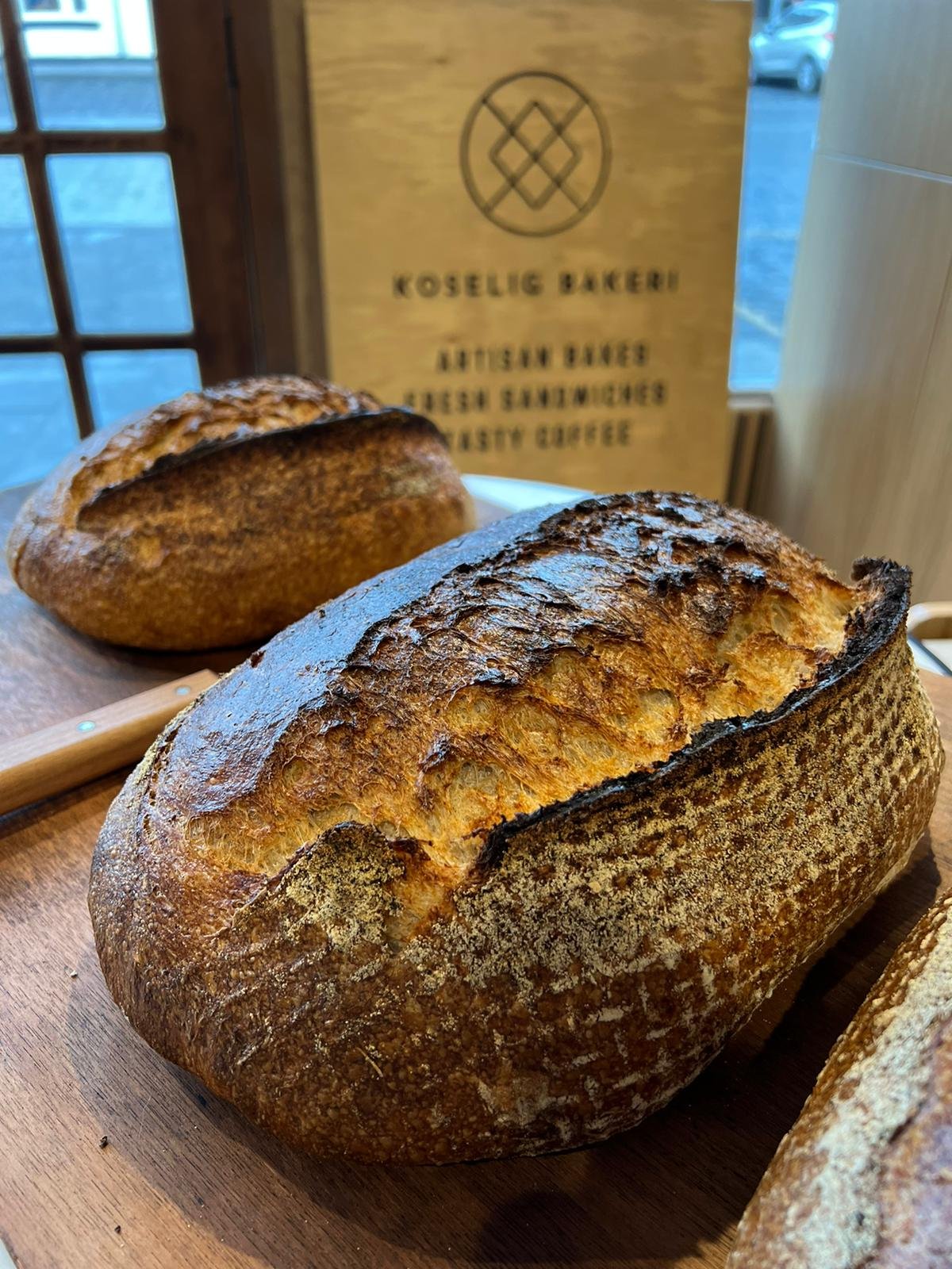 Pictured: Our sourdough loafs made using organic wholemeal flour