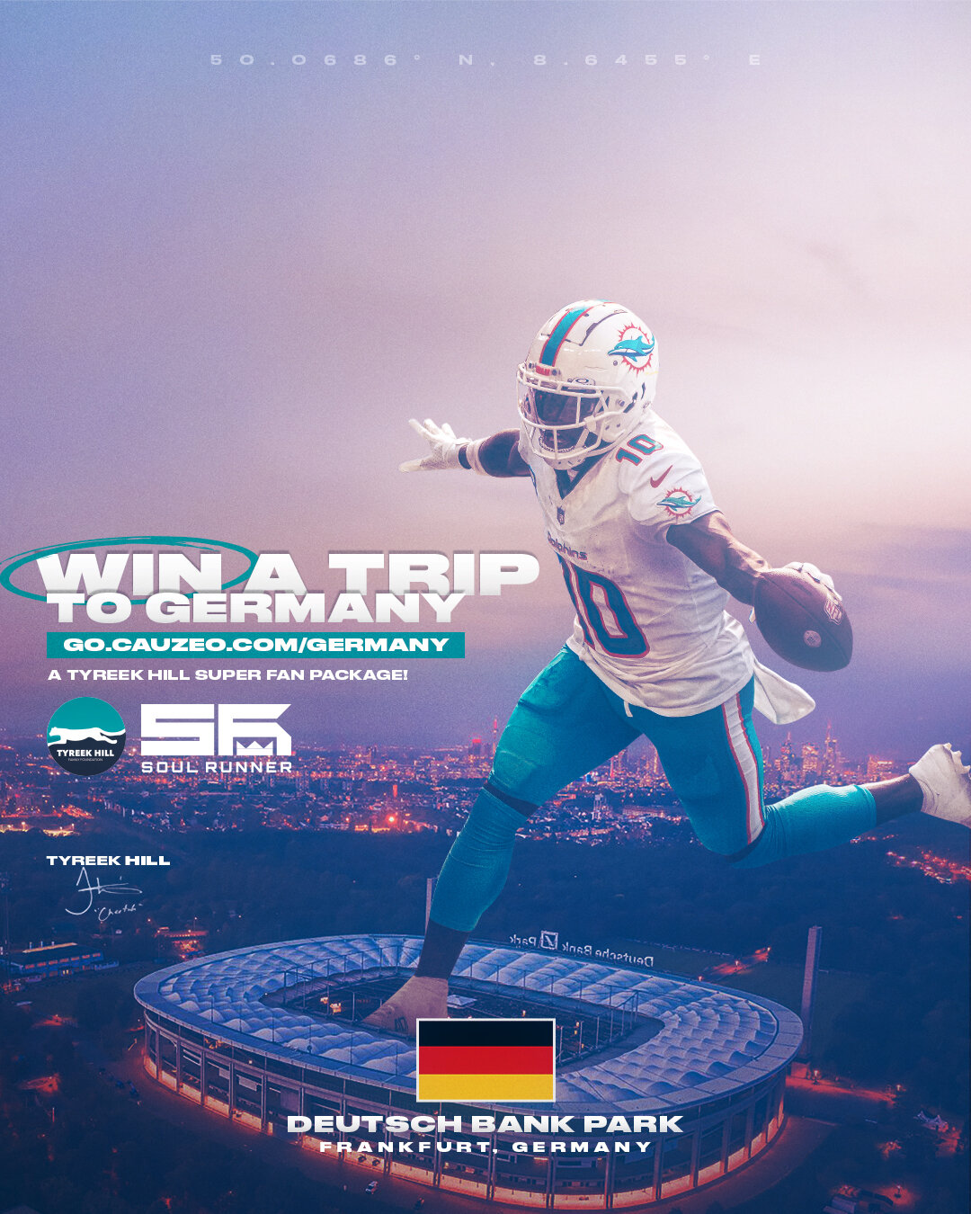 Get your passports ready! ✈️🇩🇪 We've teamed up with @SoulRunner to send you AND a guest to Frankfurt to catch @cheetah and the #Dolphins take on the #Chiefs! Donate $10 or more and you're entered to win flights, hotel, game tickets and a $100 @Soul