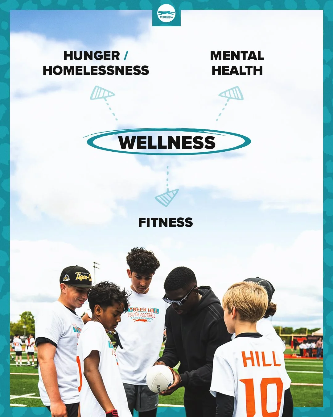 Through sports, Tyreek learned how wellness fuels success. 👏 The Tyreek Hill Family Foundation focuses on three areas: Hunger/Homelessness, Mental Health and Fitness to help the Miami community. Check out tyreekhillfamilyfoundation.org or visit the