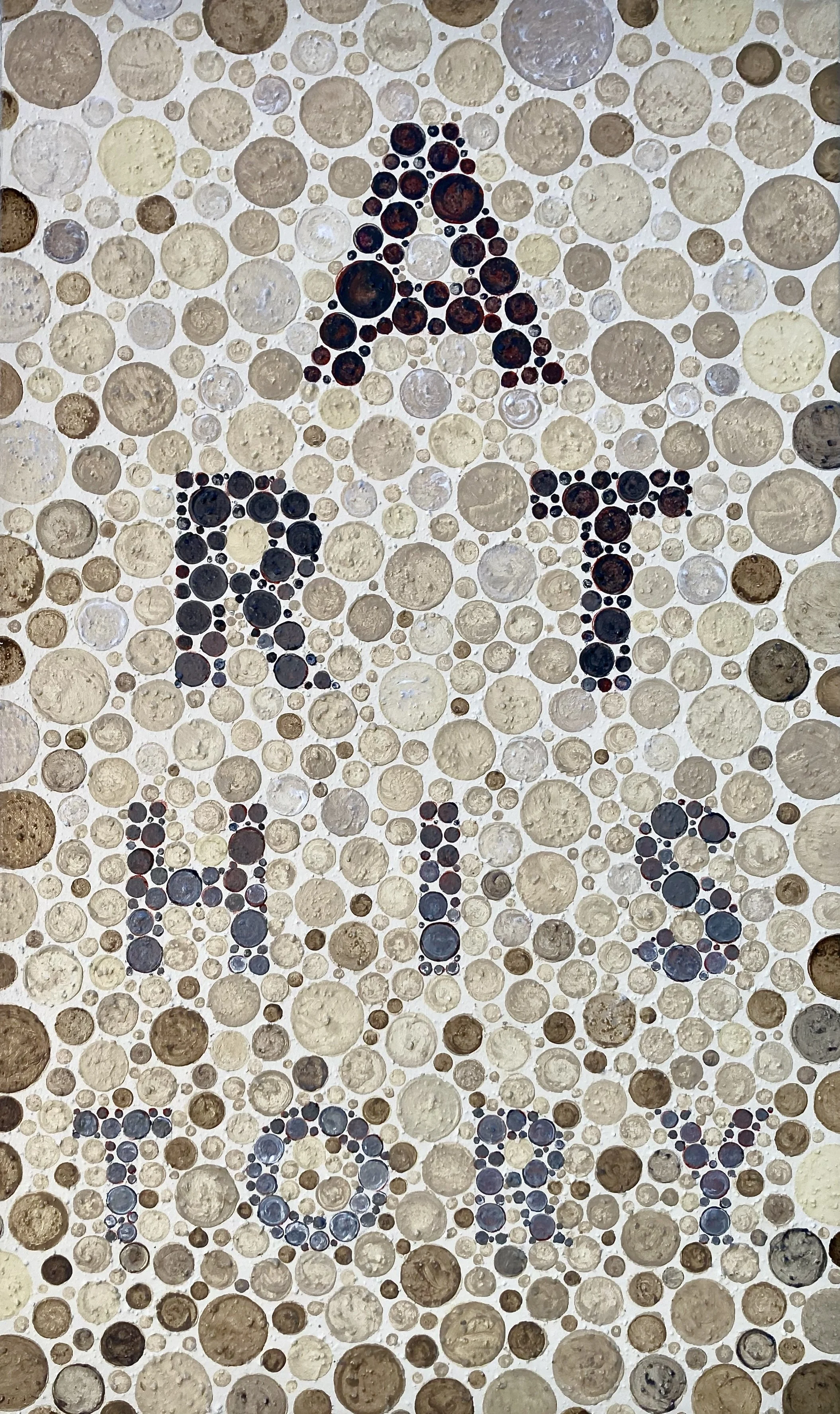 art history, 2025, acrylic and mixed media on canvas, 30" x 18" x 1.25"