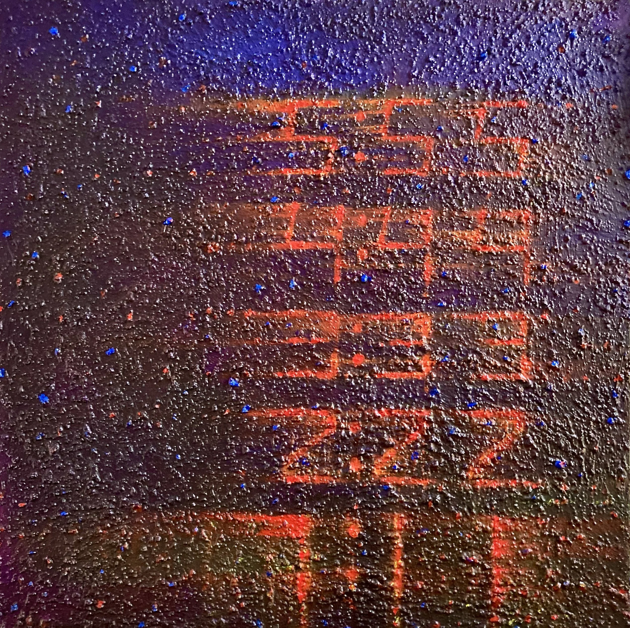 count to five (all night long), 2025, acrylic and mixed media on canvas, 24" x 24" x 1.5"