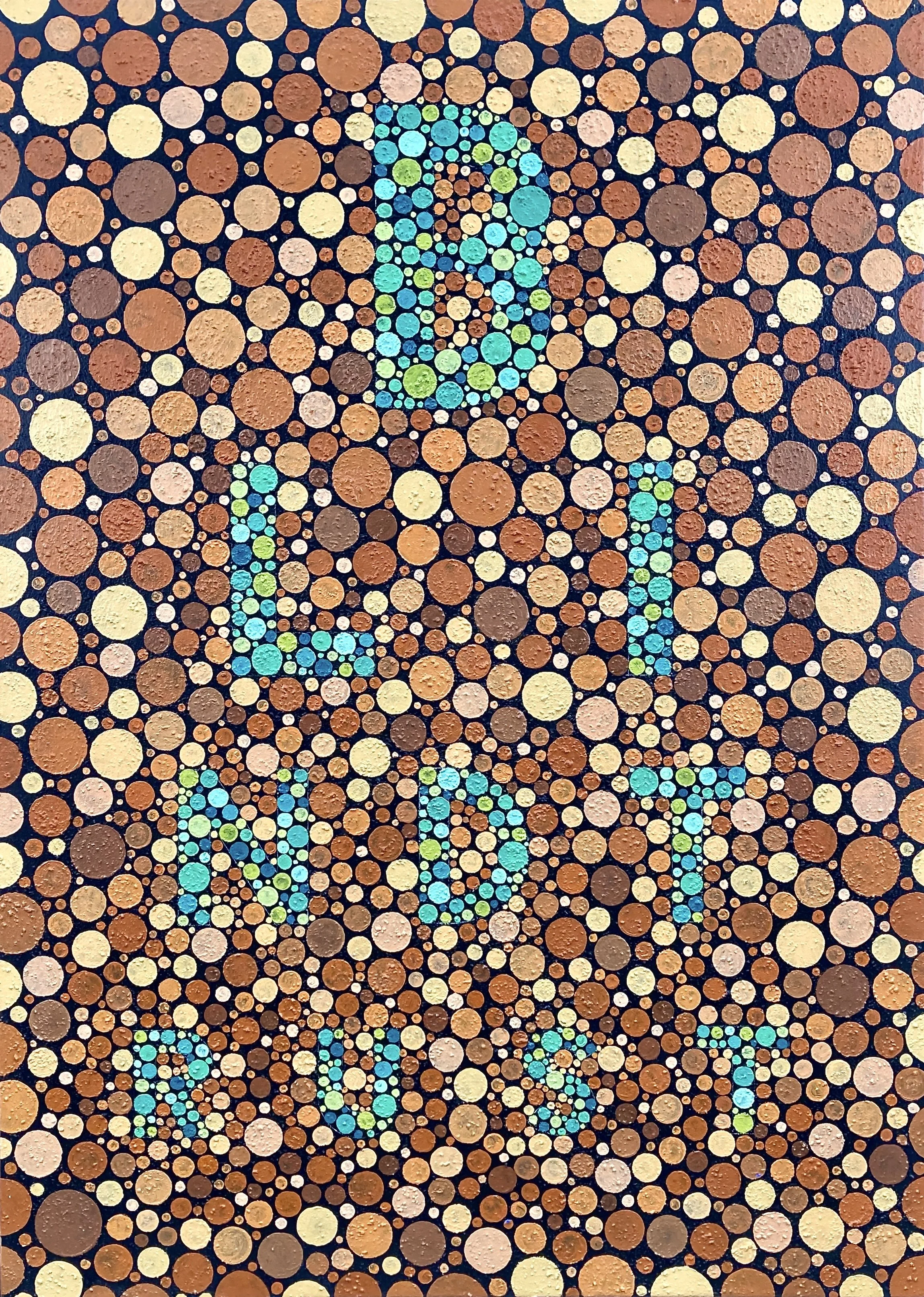 blind trust, 2022, acrylic and mixed media on canvas, 46" x 33" x 2"