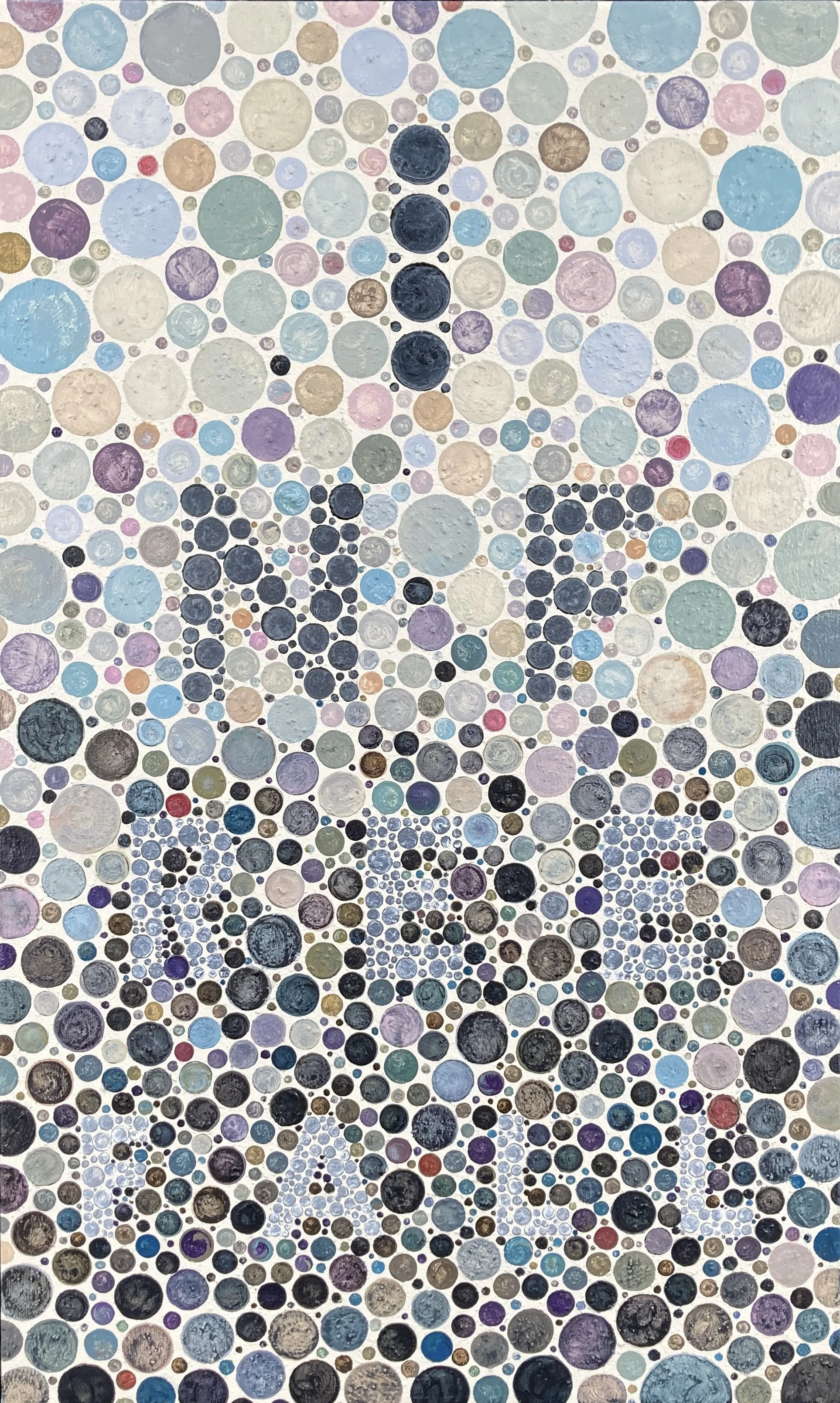 in free fall, 2024, acrylic and mixed media on canvas, 30" x 18" x 1.25"