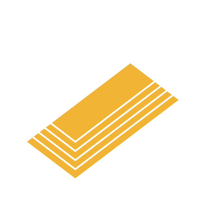 Isometric illustration of a gold bar with layered white outlines above it, on a black background.