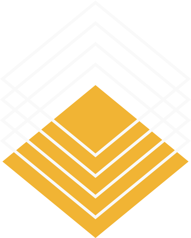 An abstract geometric digital illustration featuring a series of overlapping diamonds with golden and black colors, formed by layered lines on a black background.