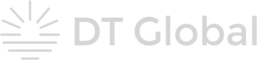 Logo of DT Global with a stylized sun and horizontal lines.