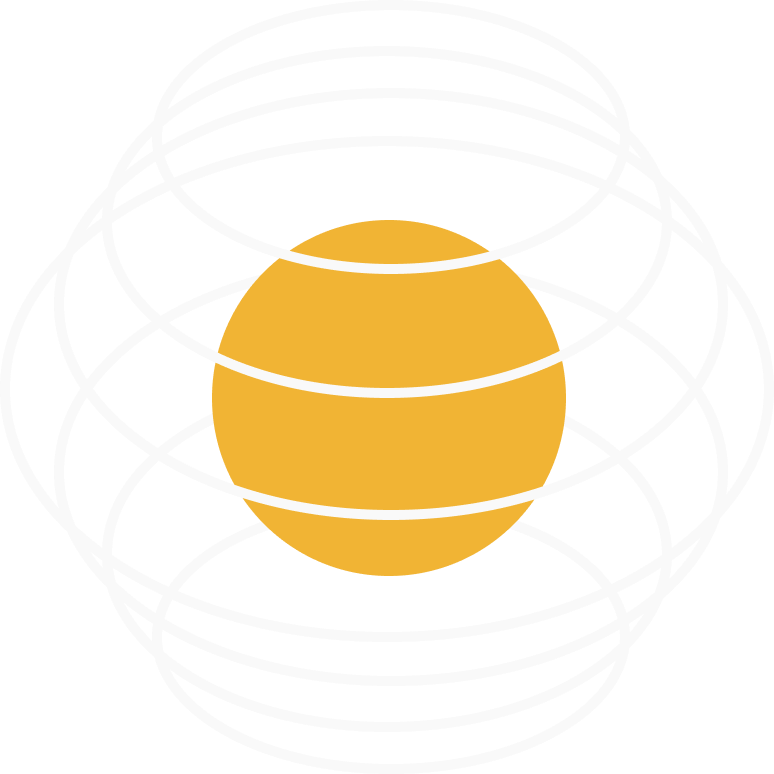 A yellow sphere surrounded by white wireframe concentric circles on a black background.