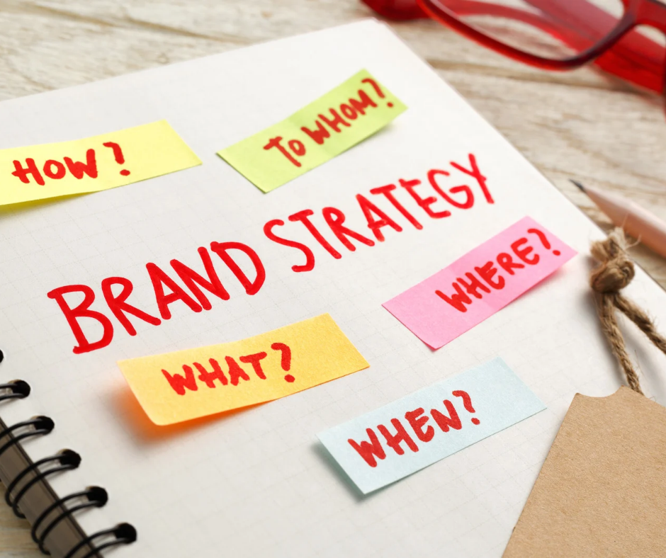brand strategy written on a notebook