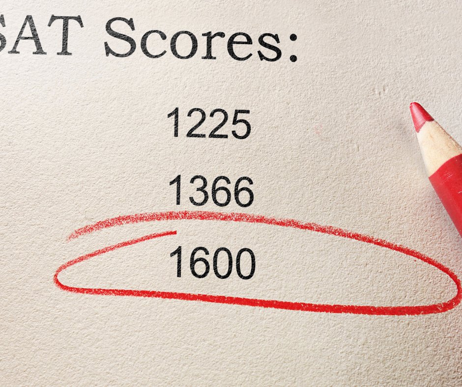 sat scores on paper with a red pencil