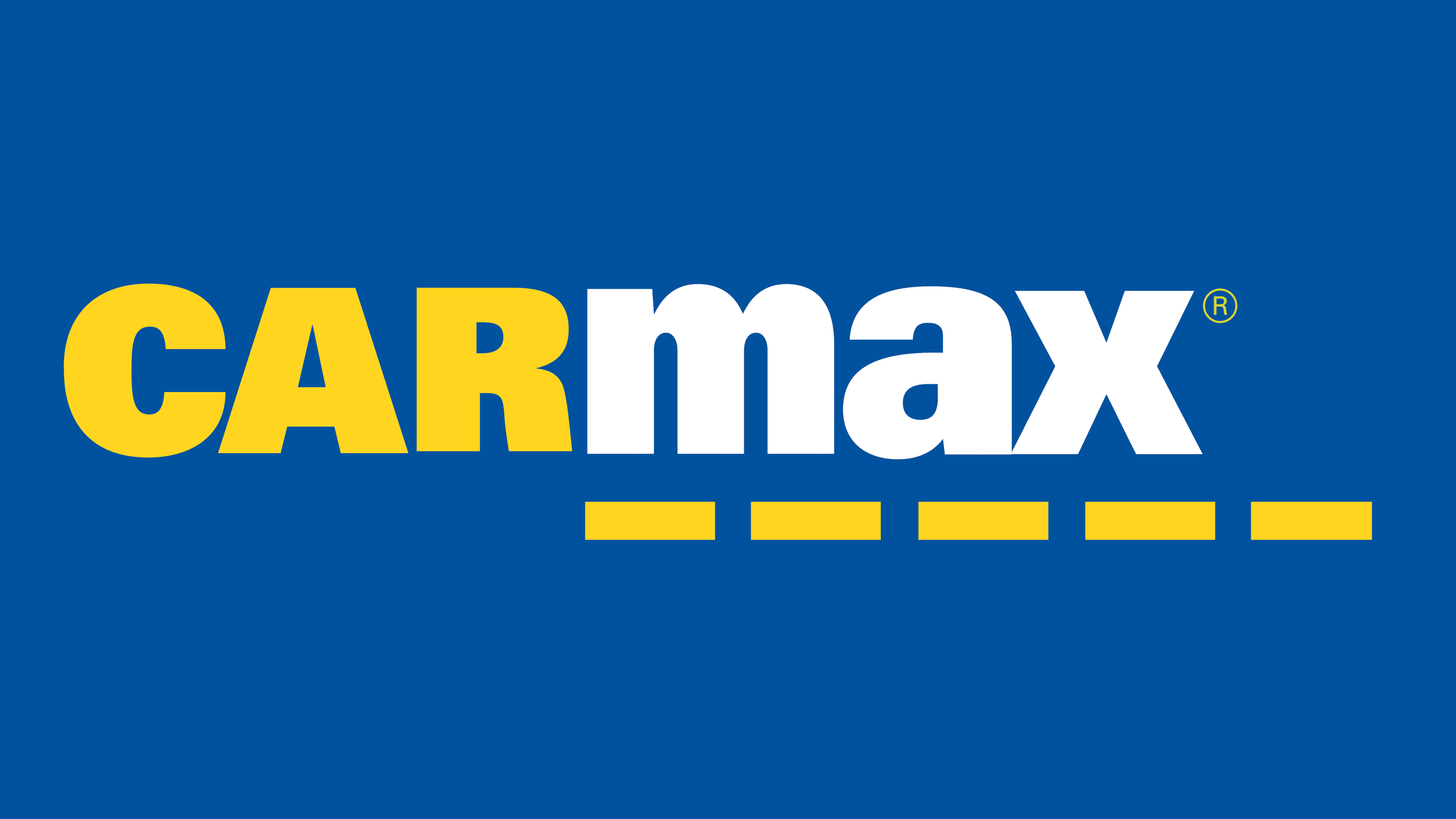 The CARMAX logo with blue background, yellow and white text, and yellow dashed line.