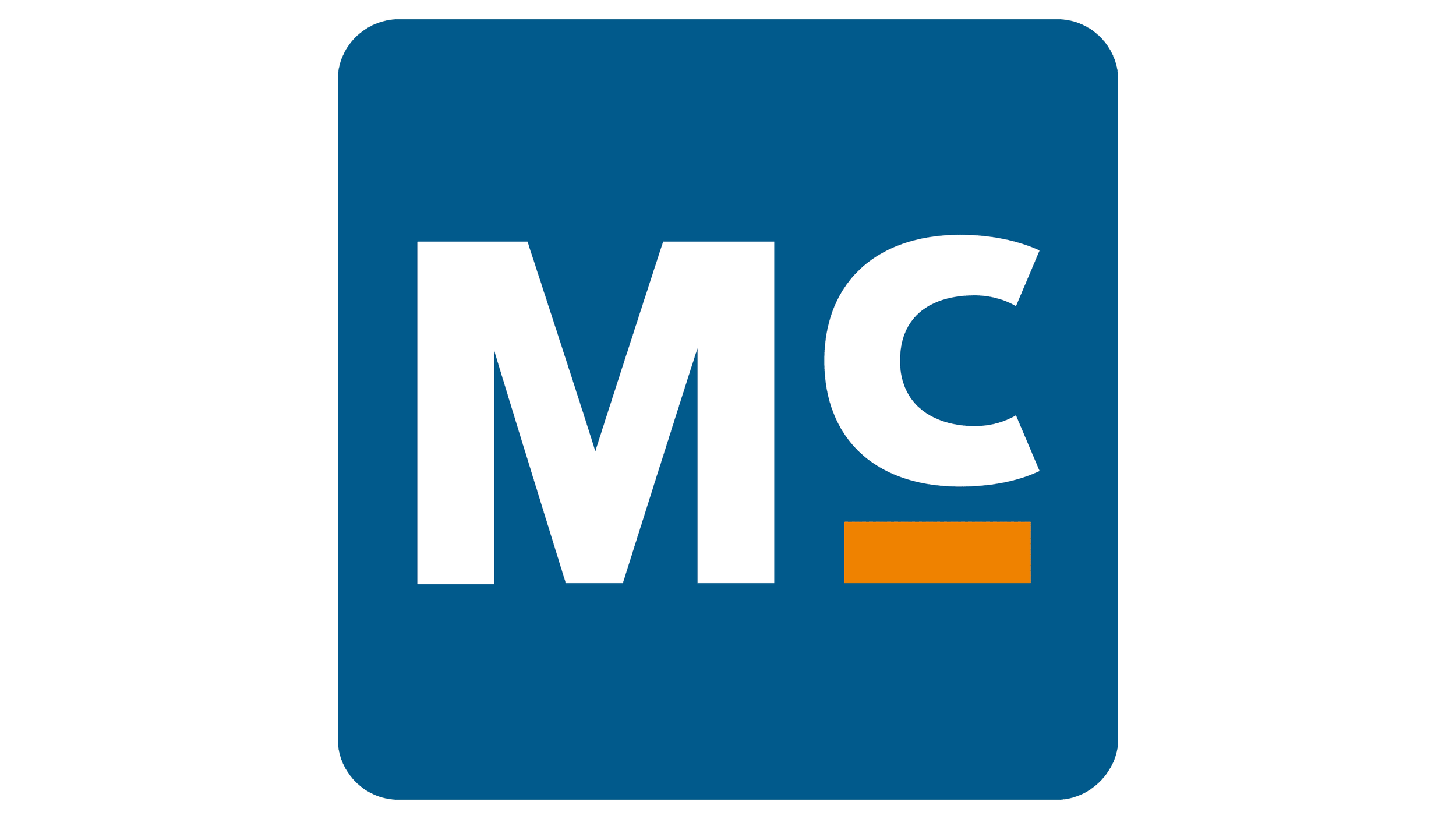 MC logo with blue background, white capital letters M and C, and an orange underline below the C.