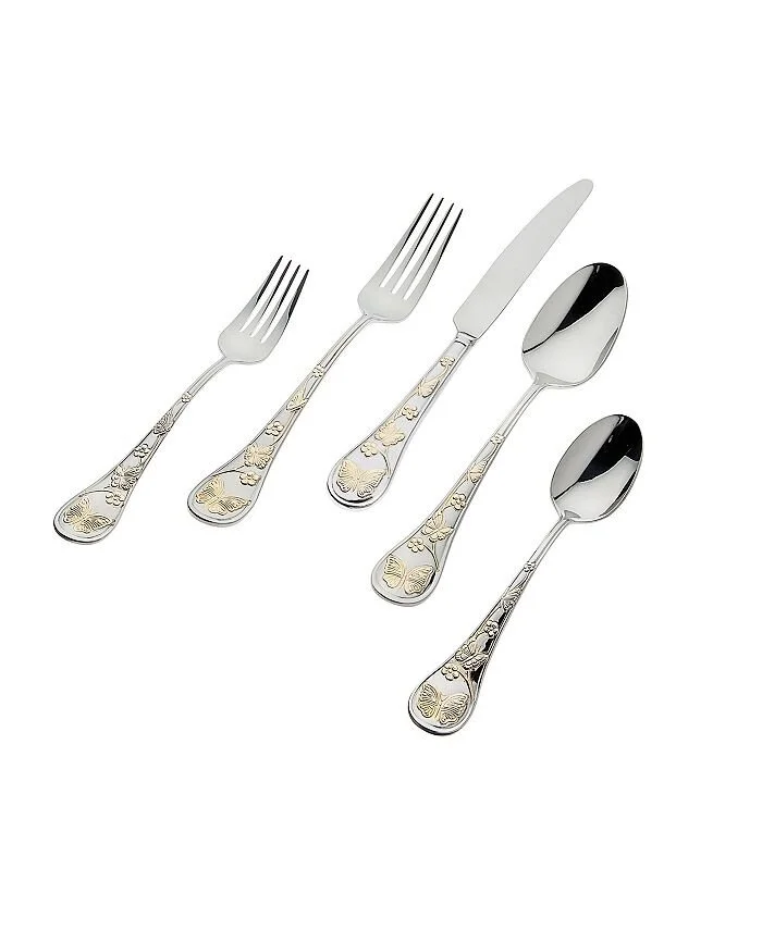 GODINGER -  Gold Accent Butterfly Flatware Set